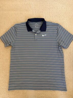 Nike Dri-FIT Golf Polo Men’s Striped Navy and White Short Sleeve